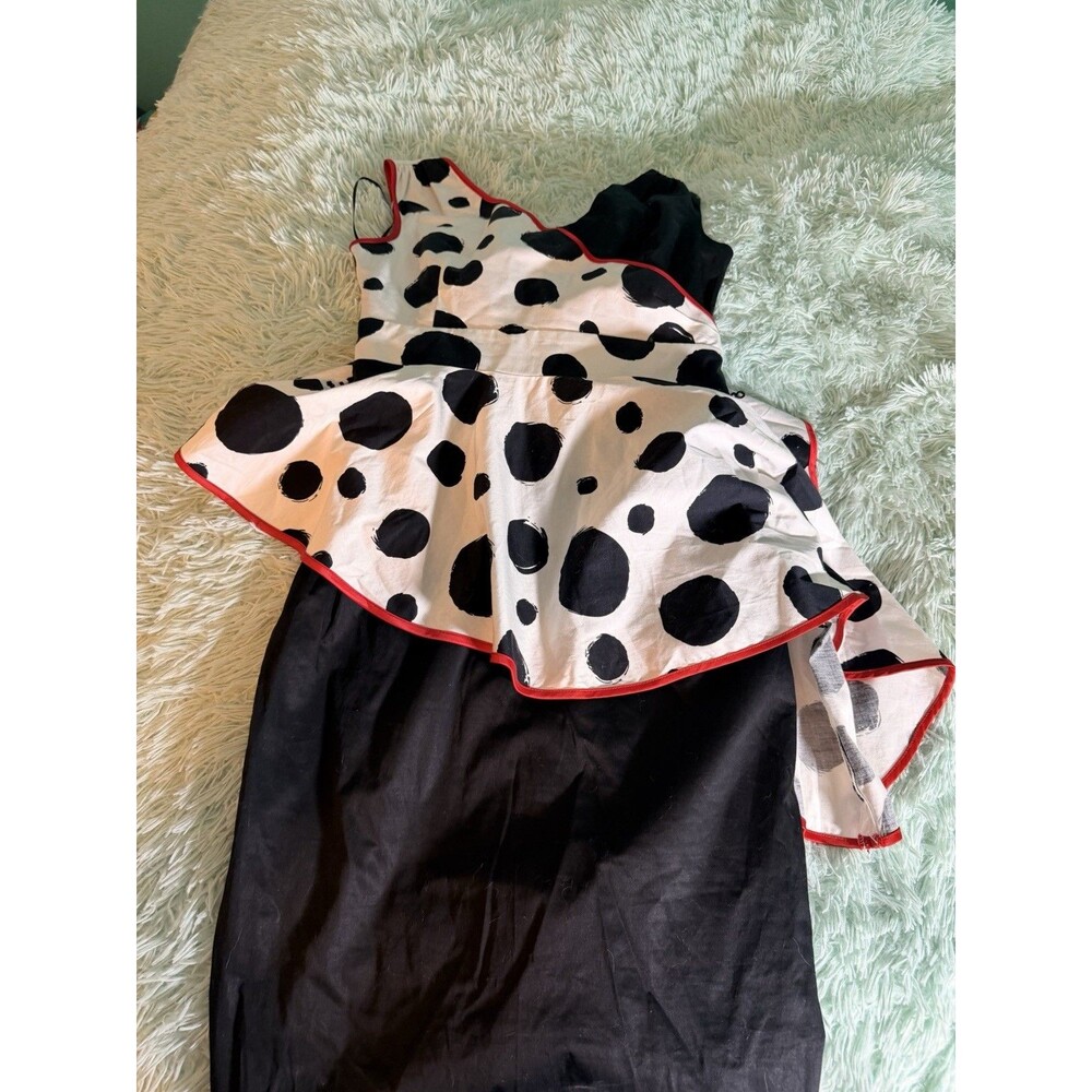 Disney Cruella De Vil The Dress Shop Black White Red Polka Dot Peplum Dress NWT